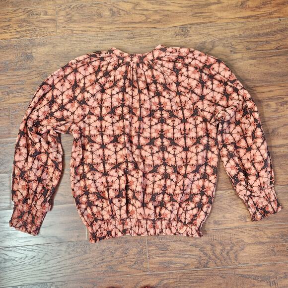 Anthropologie x Porridge Elisabeth Peasant Blouse Size XL Rust Ikat Boho Top - Picture 3 of 7